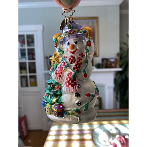 Christopher Radko Snowman Glowman Glass Christmas Tree 5 in Blown Ornament - Picture 7 of 15